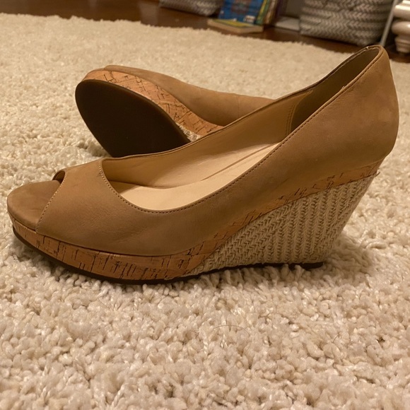 Cole Haan cork wedge nude tan platform heel size 7 - Picture 1 of 3